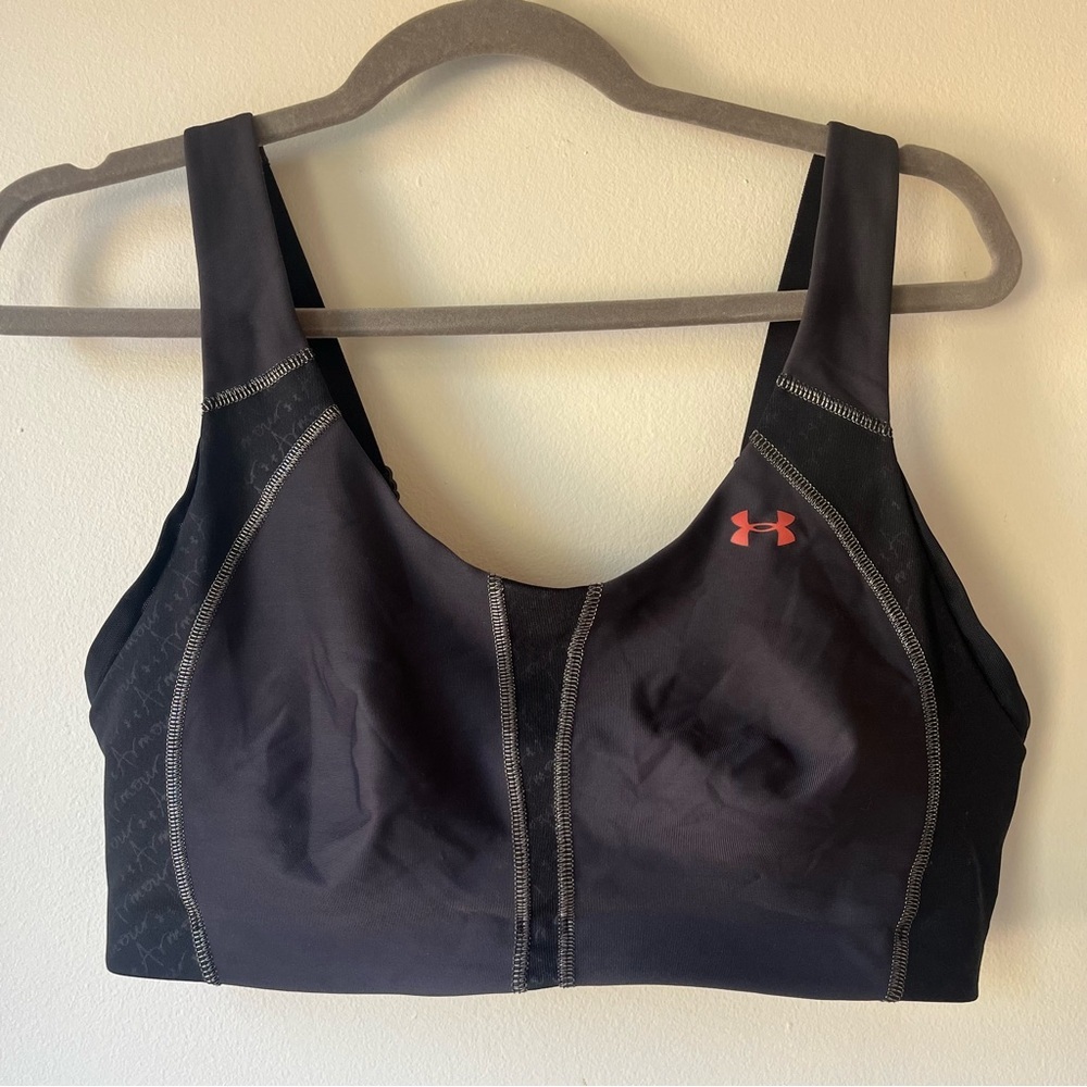 Under Armour HeatGear Armour Sports Bra 36D | Black Red High Impact Workout Bra